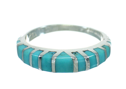 Turquoise Inlay Sterling Silver Southwestern Ring Size 8-1/4 RX86663